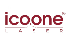 A red logo for icone laser on a white background