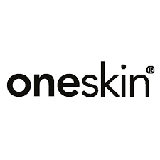 A black and white logo for oneskin on a white background.