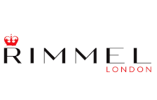 The logo for rimmel london has a crown on it.