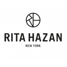 The logo for rita hazan new york is black and white.
