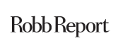 A black and white logo for robb report on a white background.