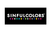 A sinful colors logo with a black background and colorful dots