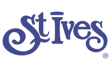 The st ives logo is blue and white on a white background.