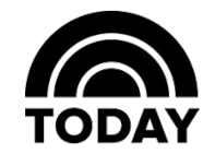 A black and white logo for today with a rainbow in the middle.