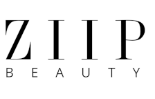 A black and white logo for zip beauty on a white background.