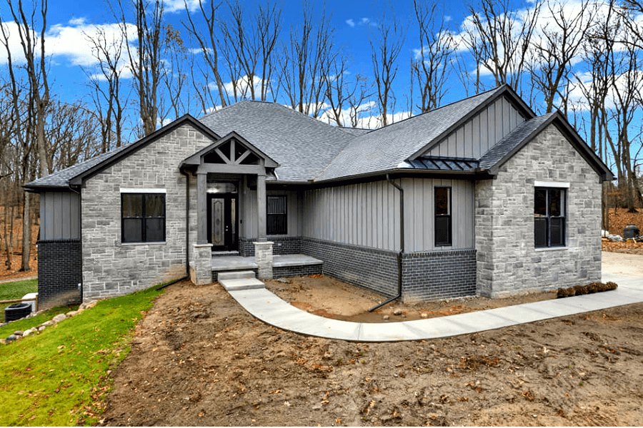 Modern new home with stonework fascia