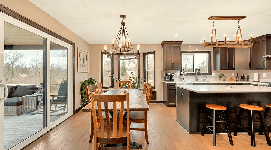 Kitchen with island seating and main dining table