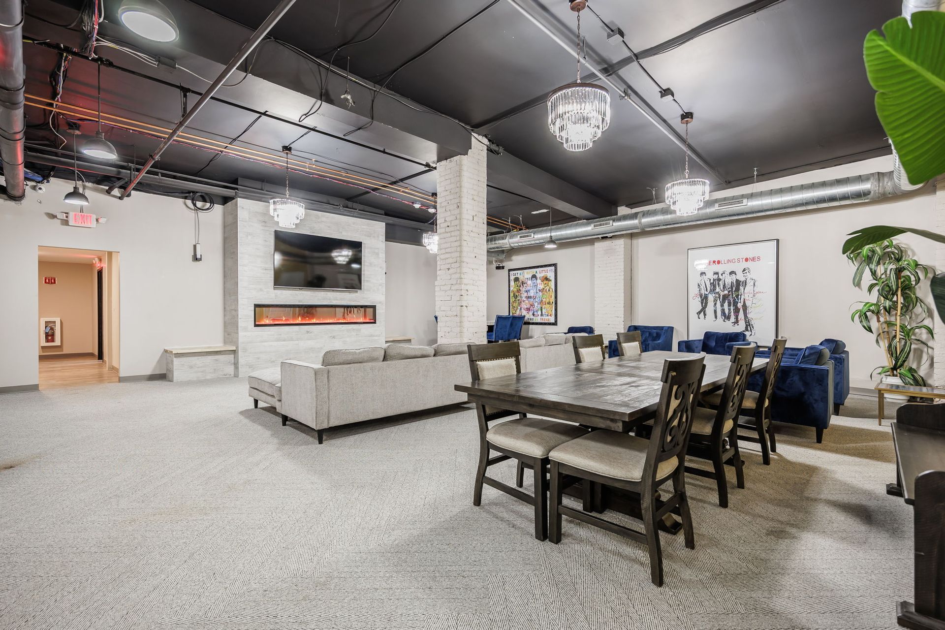 Resident lounge with fireplace