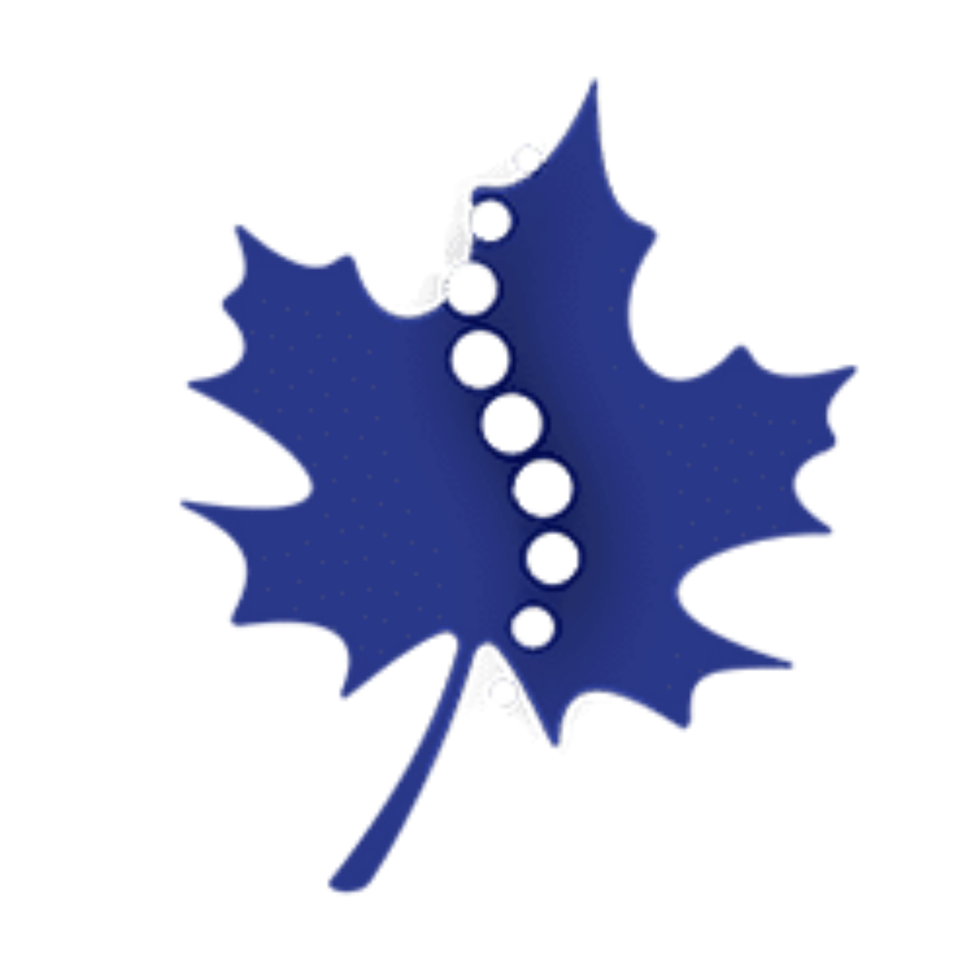 Blue maple leaf logo with a vertical row of white circles down the center
