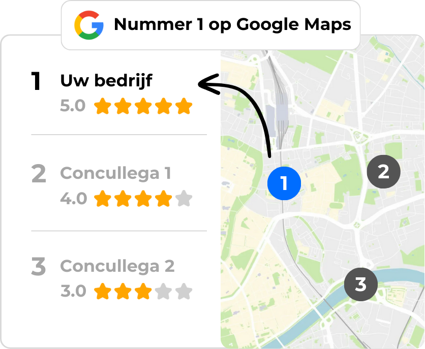 Een google maps-kaart met het nummer 1 erop