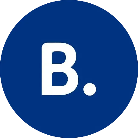 Een blauwe cirkel met de letter b erin