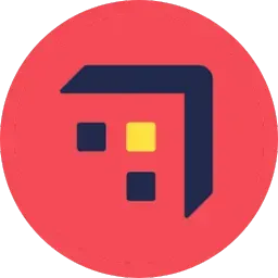 Een blauw en geel pictogram in een rode cirkel.