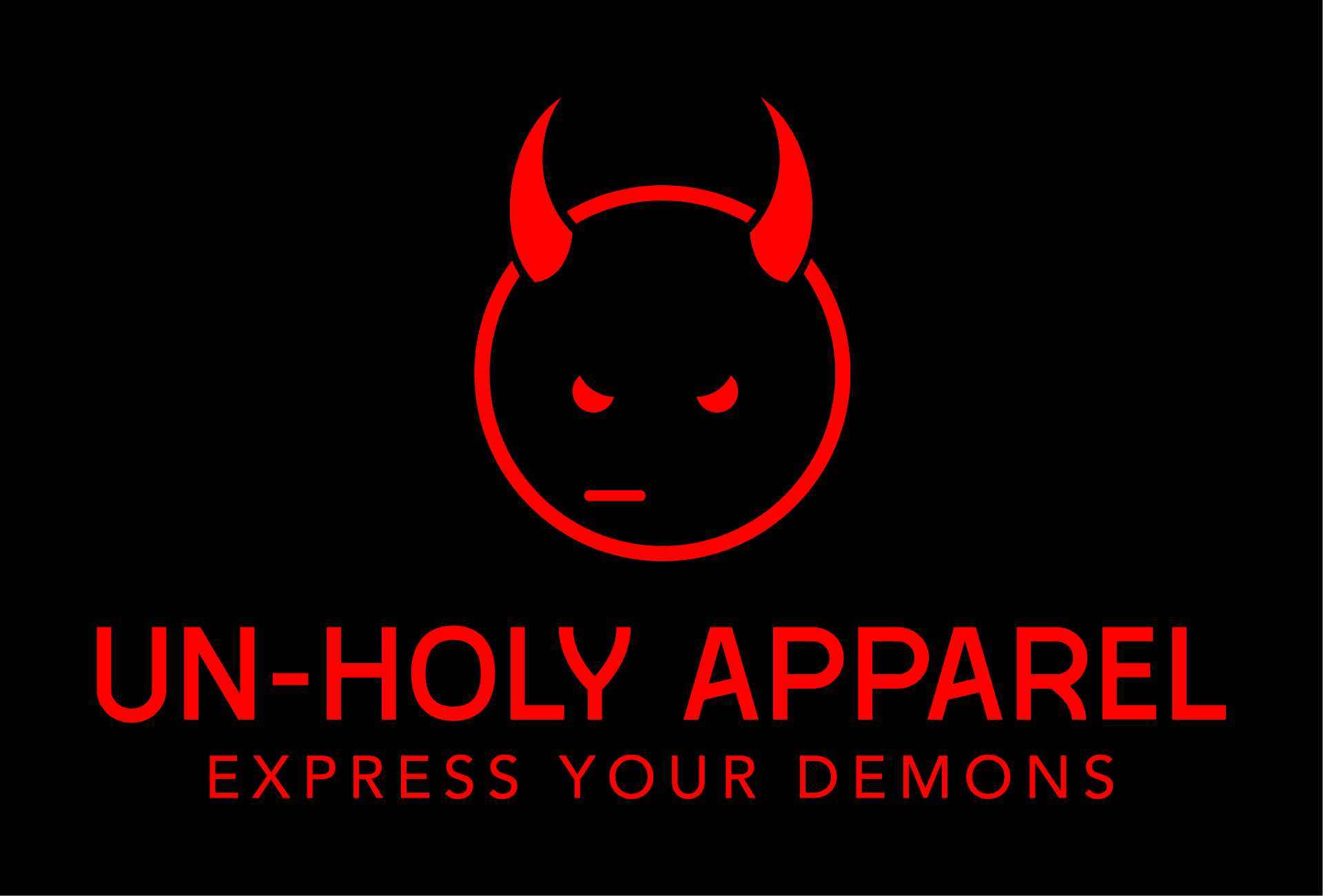 Red devil face logo with horns above the text 