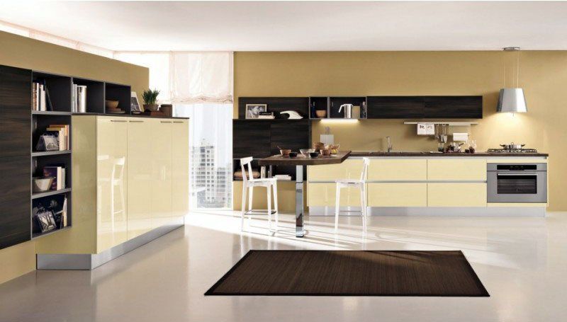 open space con cucina con penisola