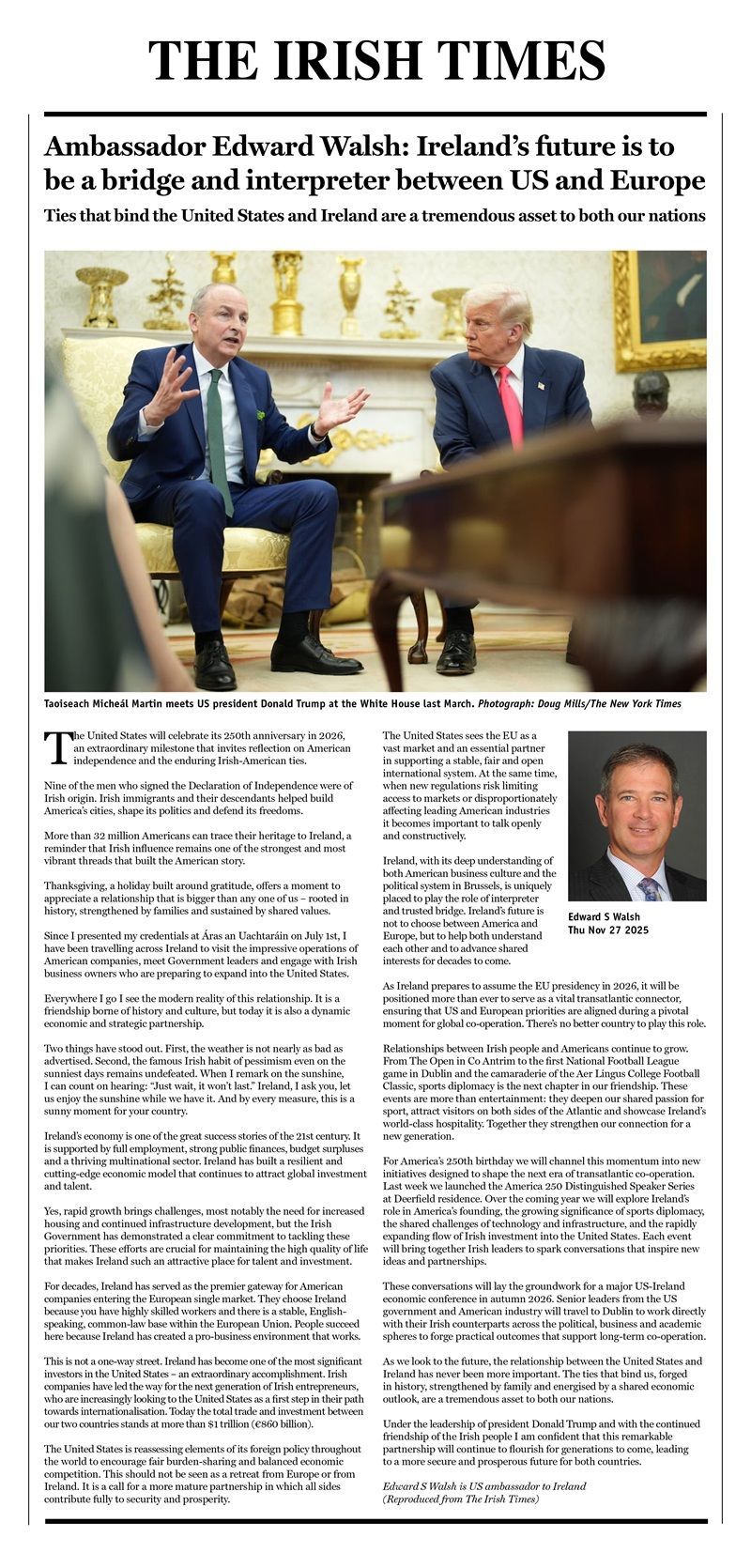 two Ireland-U.S. council members with award recipient Dermot Desmond