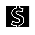 White dollar sign on a black square background