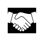 Handshake icon in black and white on a square background