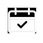Calendar icon with a checkmark, black and white