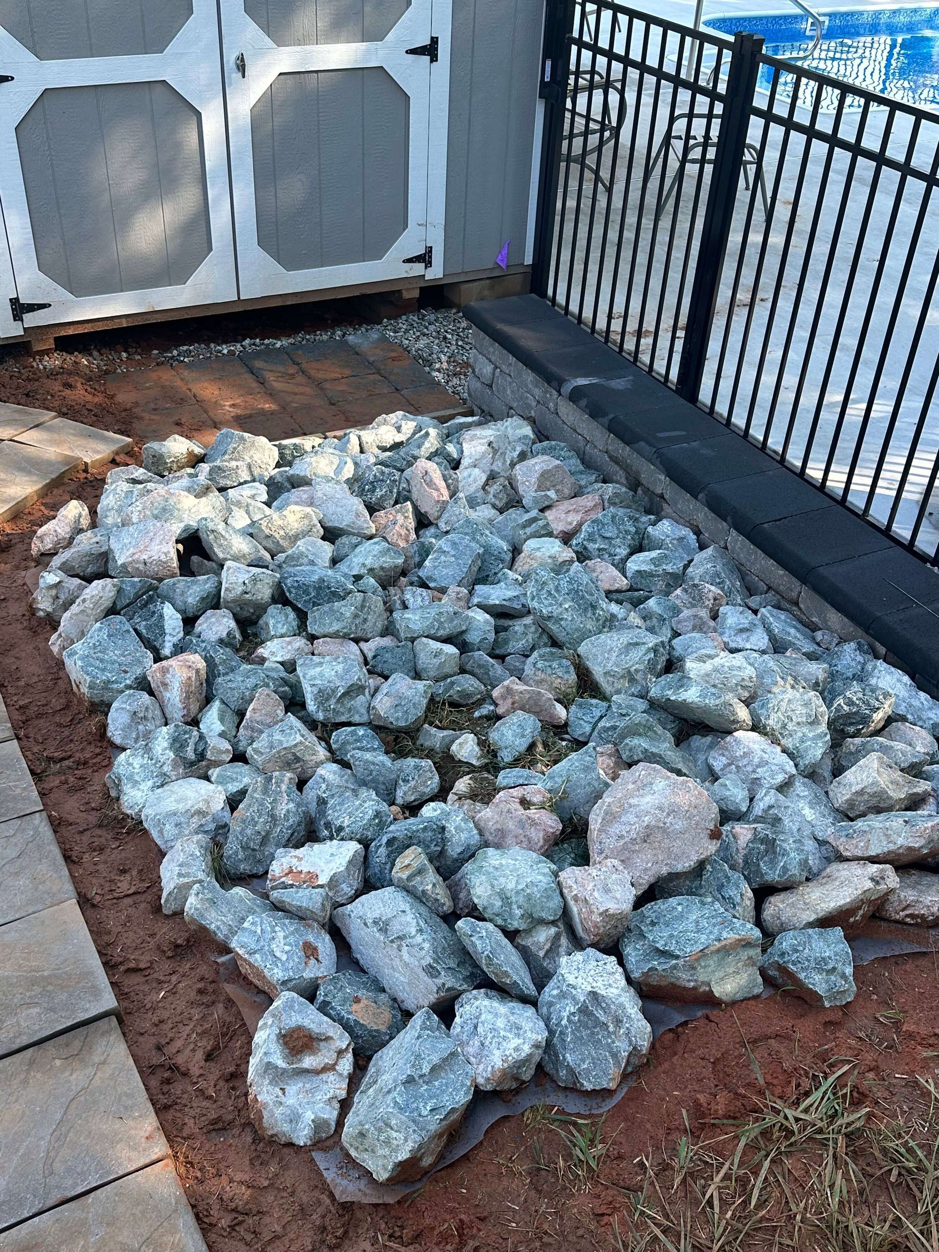 landscape, rock bedding, stone, landscape design, tree removal company, tree service, chesterfield va tree company