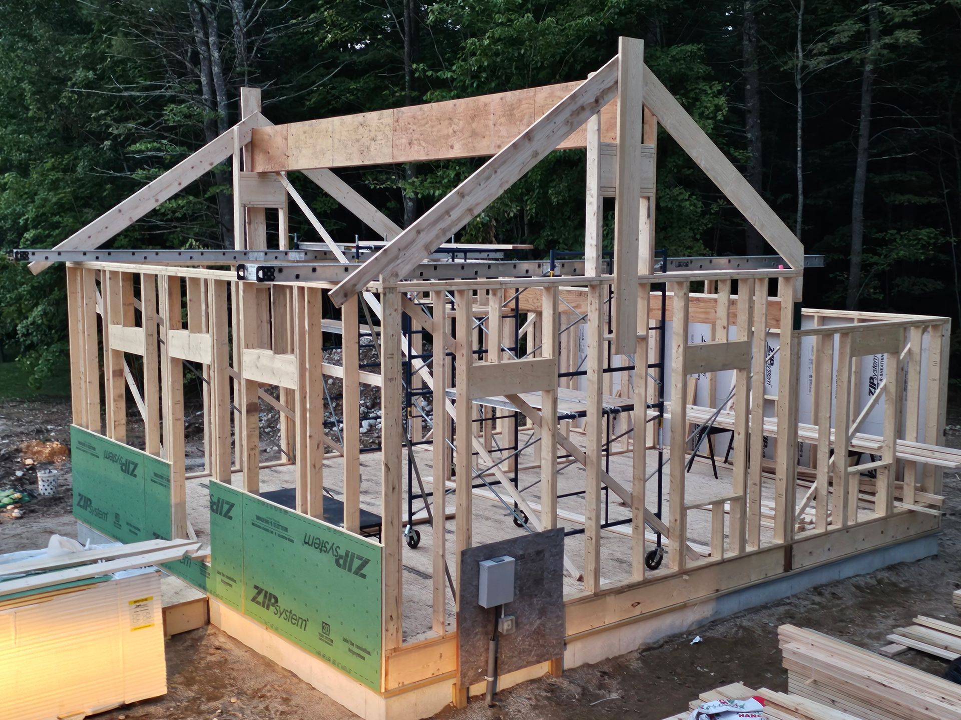 a wooden structure is being built with zip system