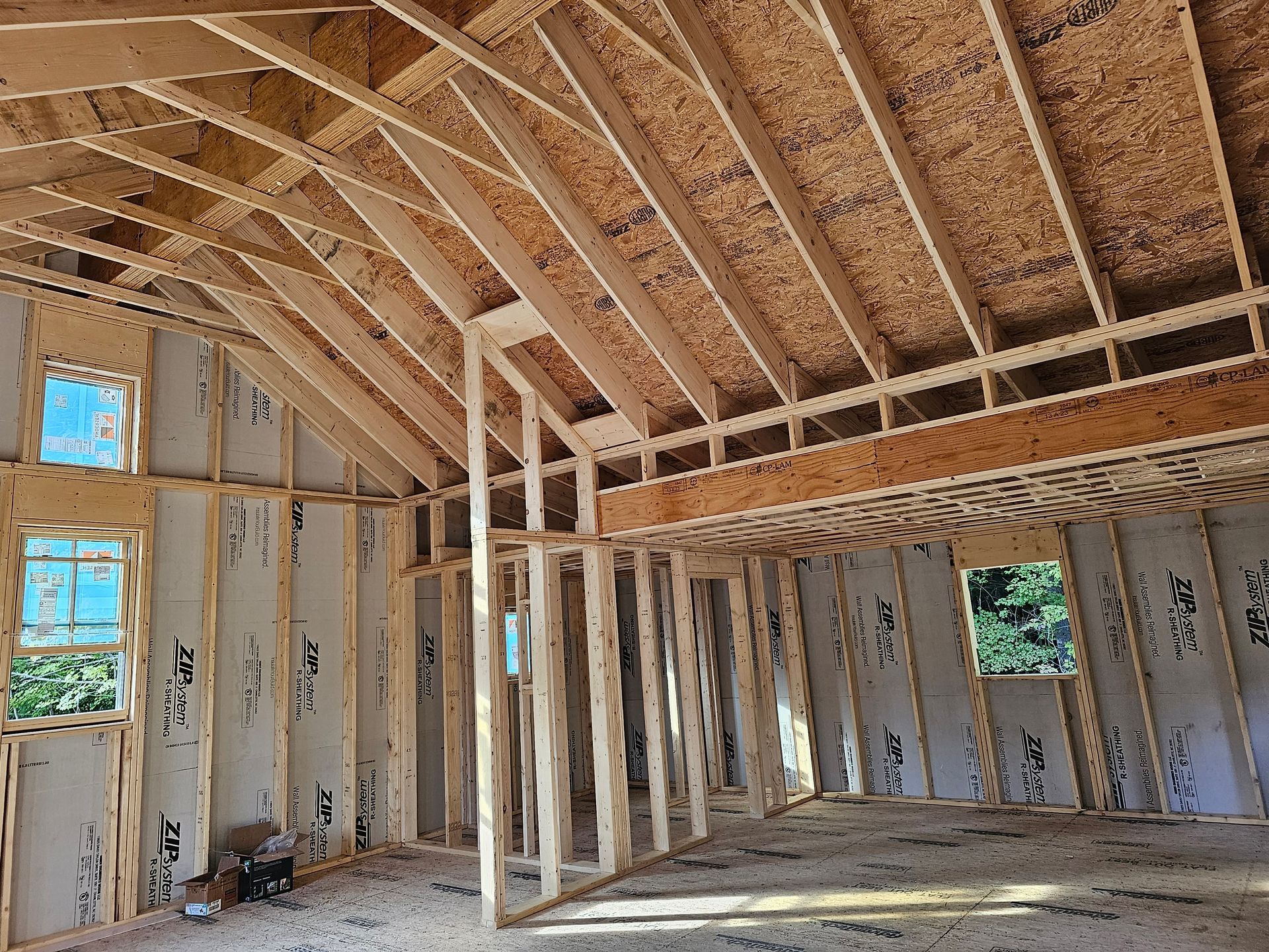 the inside of a house being built with ziplock insulation