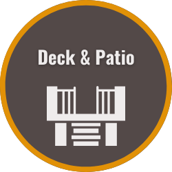 an orange and gray button that says deck & patio