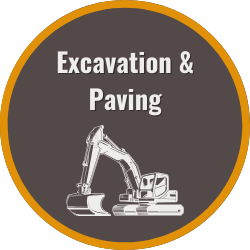 an orange and gray button that says excavation & paving