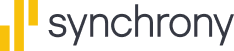 Synchrony logo with vertical yellow lines to the left of the word 
