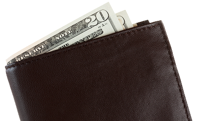 Brown leather wallet with two twenty dollar bills partially visible. | A+ Brakes & Suspension