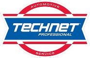 TechNet Professional automotive service logo: Blue and white text in a blue frame with a red ring that says 