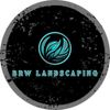 Logo for BRW Landscaping. A circular design with a black, grunge background, teal leaves, and teal text.