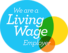 A logo that says `` we are a living wage employer ''