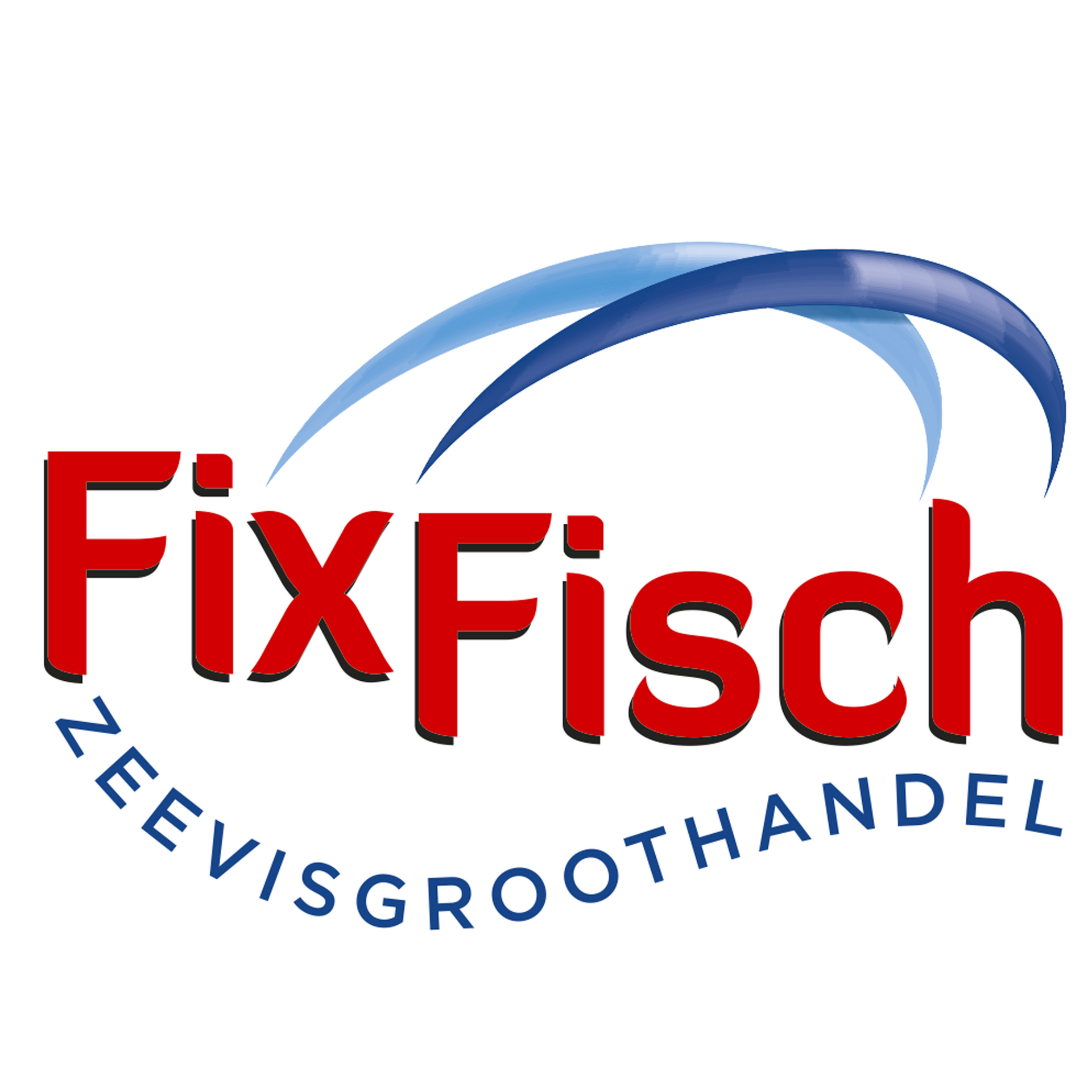 A red and blue logo for fixfisch zeevisgroothandel