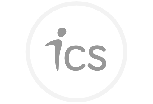 The ics logo is in a white circle on a white background.