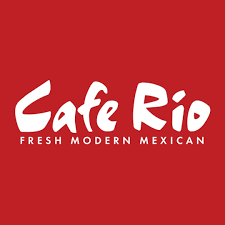 Cafe rio fresh modern mexican logo on a red background