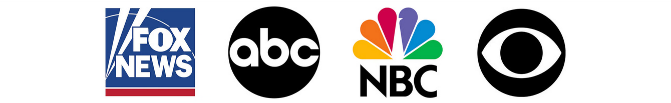 Logos of Fox News, ABC, NBC, and CBS.