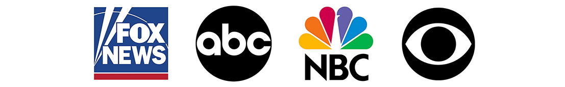Logos of Fox News, ABC, NBC, and CBS.
