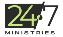 A logo for 24/7 ministries is shown on a white background