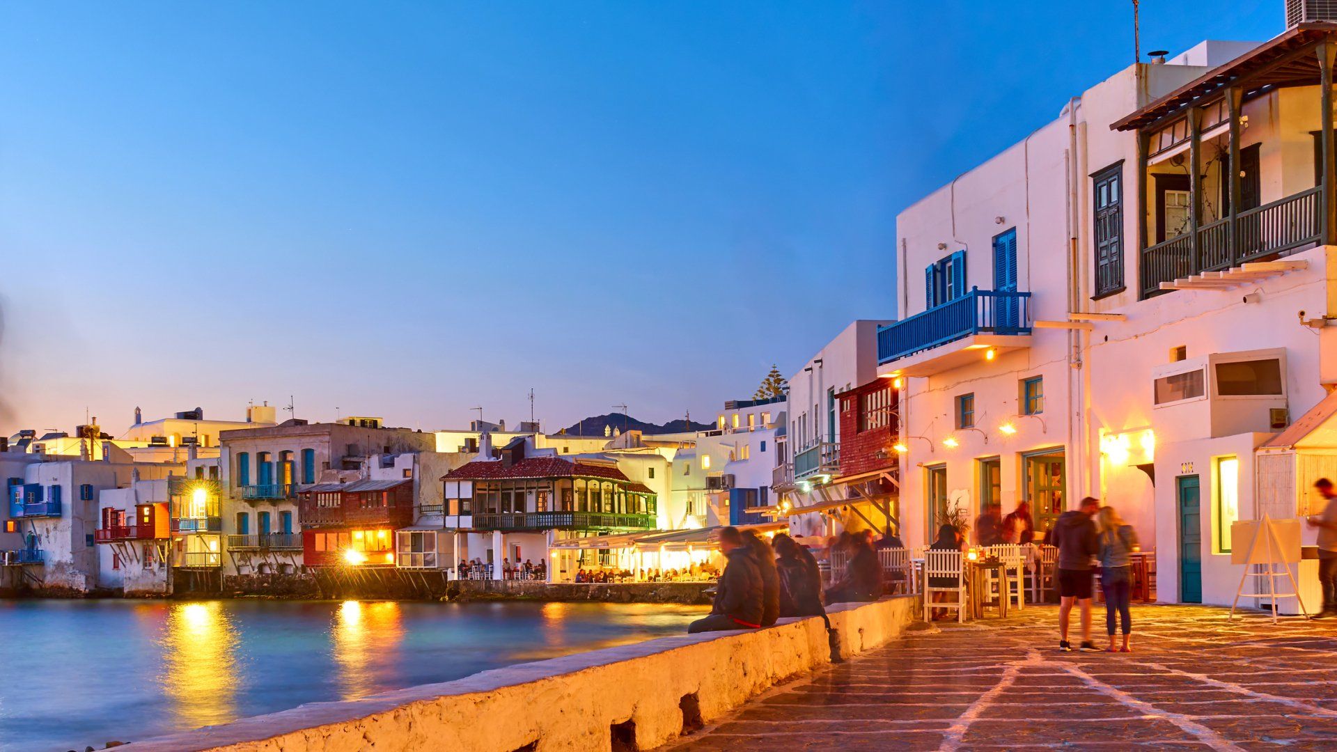 Little Venice at dusk, Mykonos, Greece