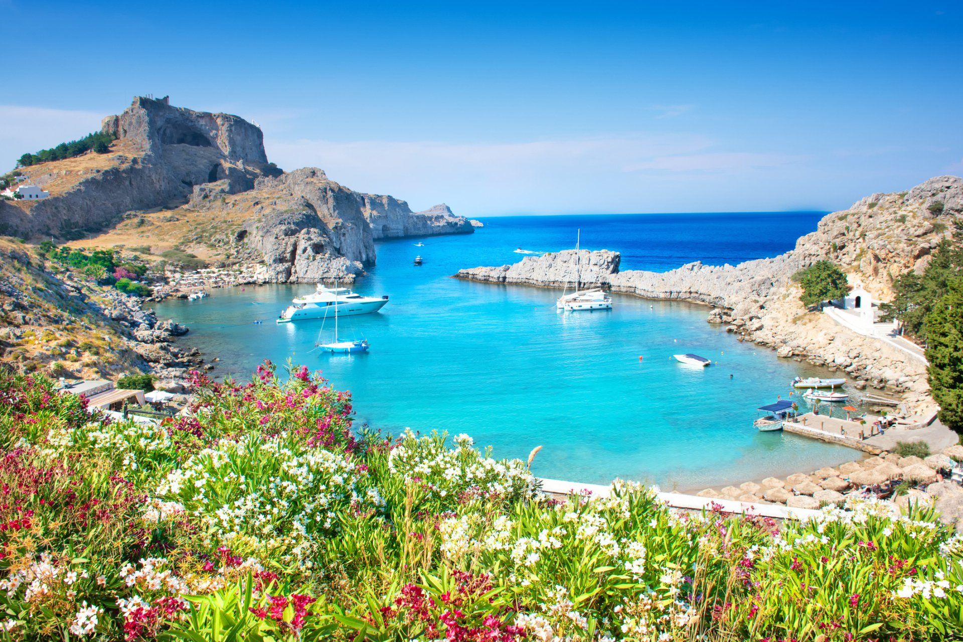 Lindos Rhodes Panoramic view of St Pauls Bay