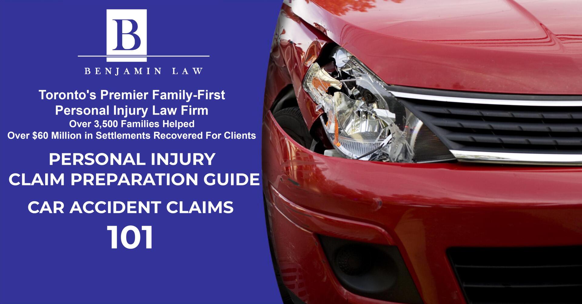 A red car with a damaged bumper is on a blue background.