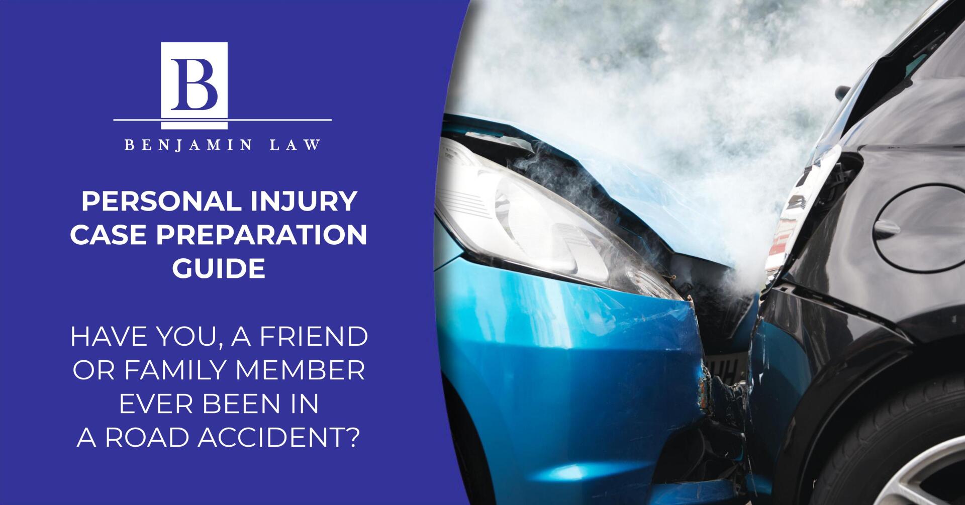 A blue car has been damaged in a road accident