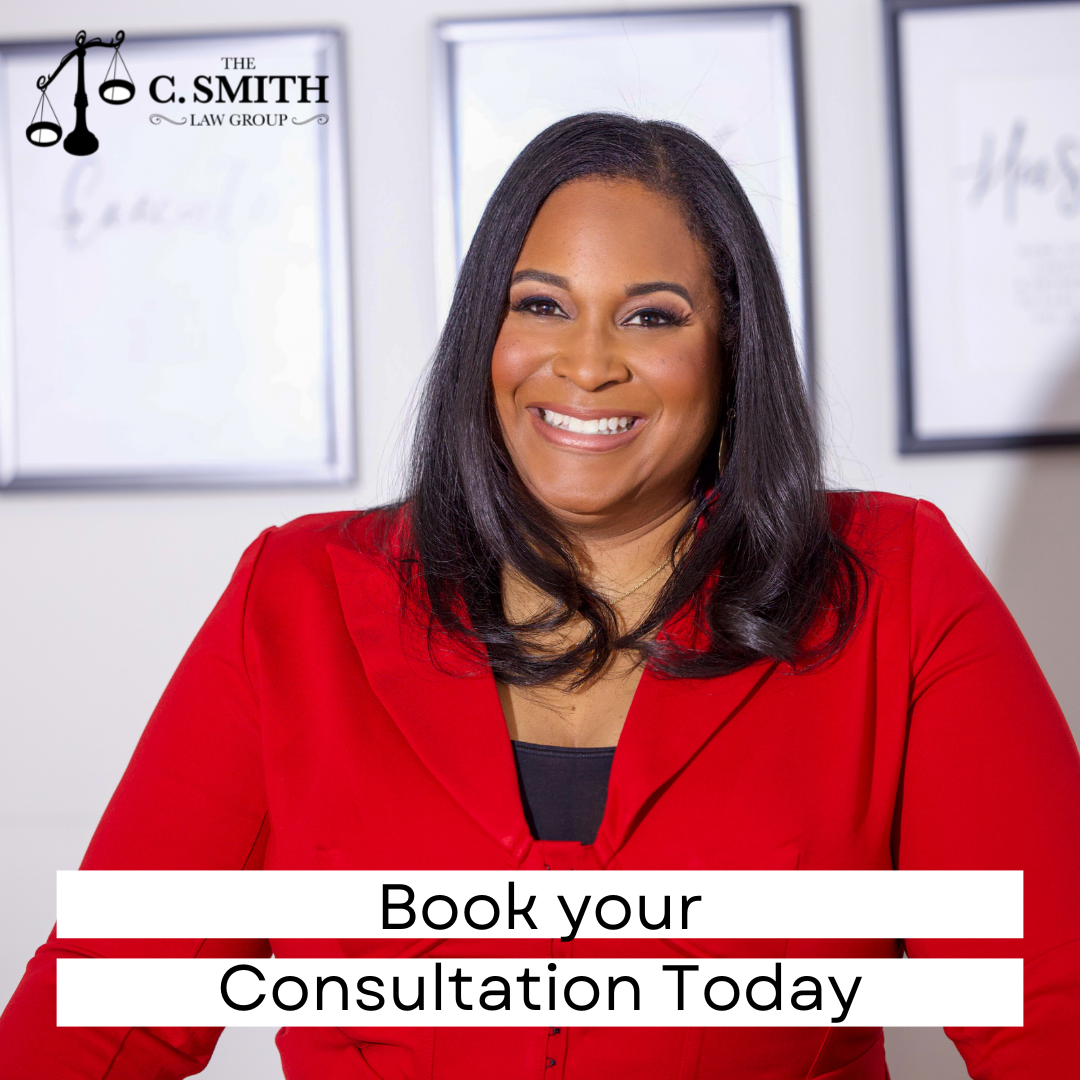 A woman in a red jacket is smiling and says book your consultation today