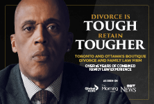 A man in a suit and tie is on a poster that says divorce is tough retain tougher