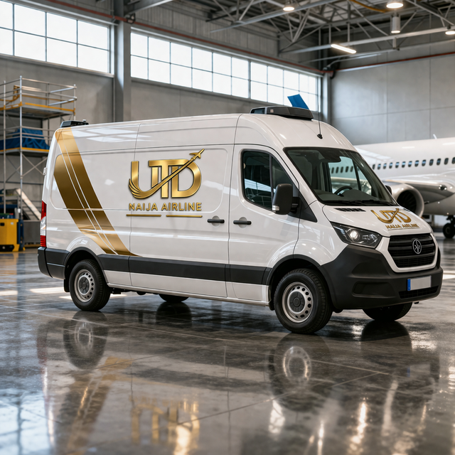 UTD Naija Airline - Corporate service van in an airport hangar