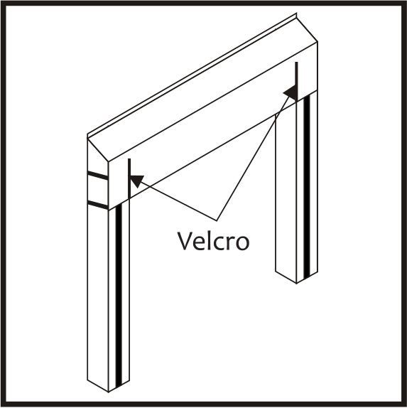 Un dessin en noir et blanc d'une porte avec du velcro dessus.