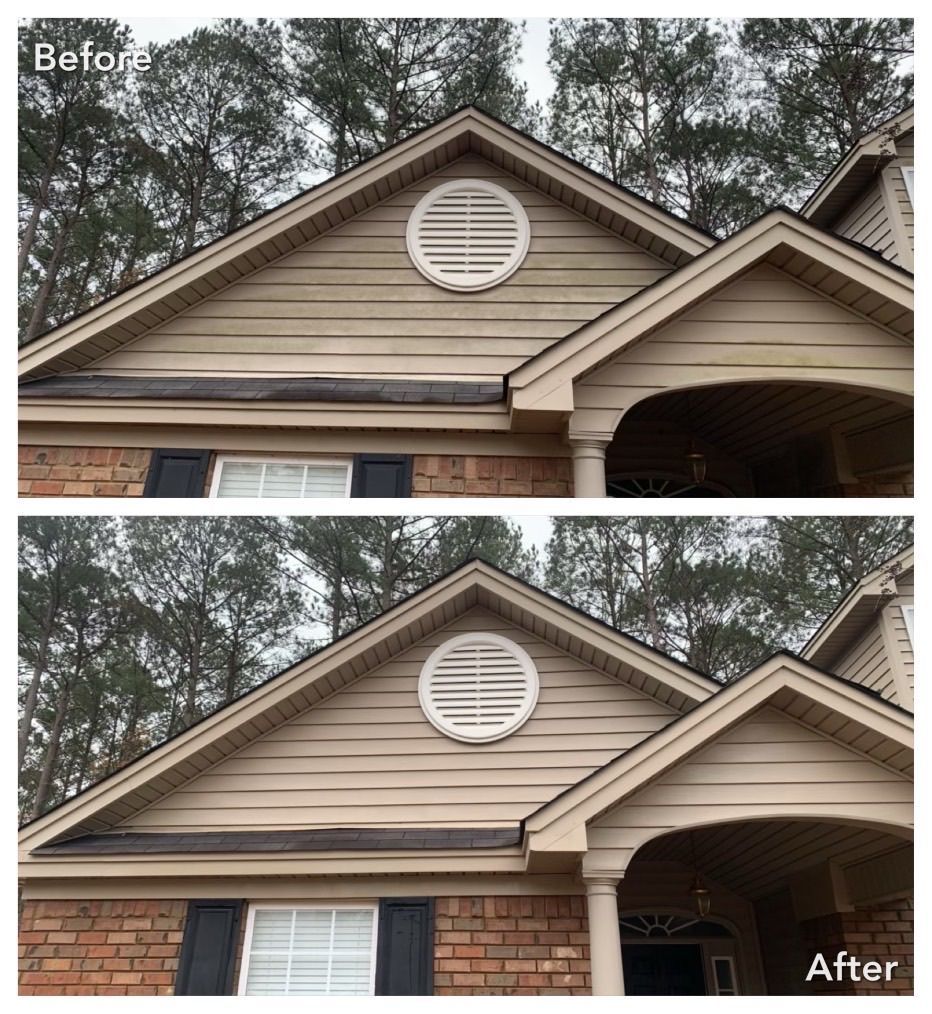 Comparison of house siding: before with damage, after with repaired siding.