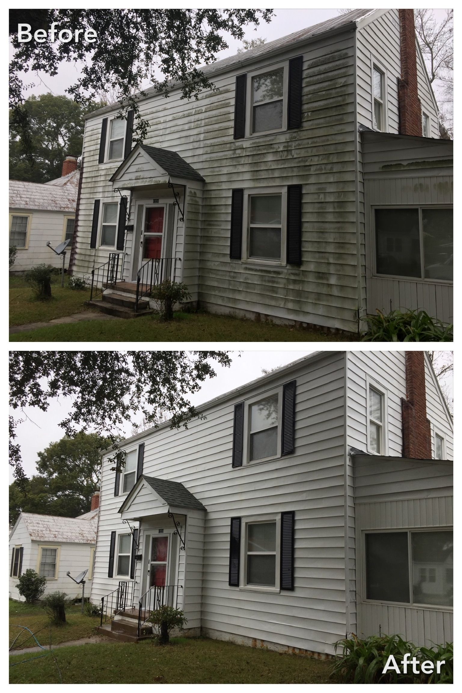 Before and after photos of a house. The 