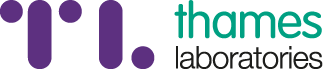 The logo for thames laboratories is purple and green