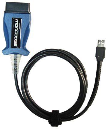 A blue and black cable with the word monogoose on it